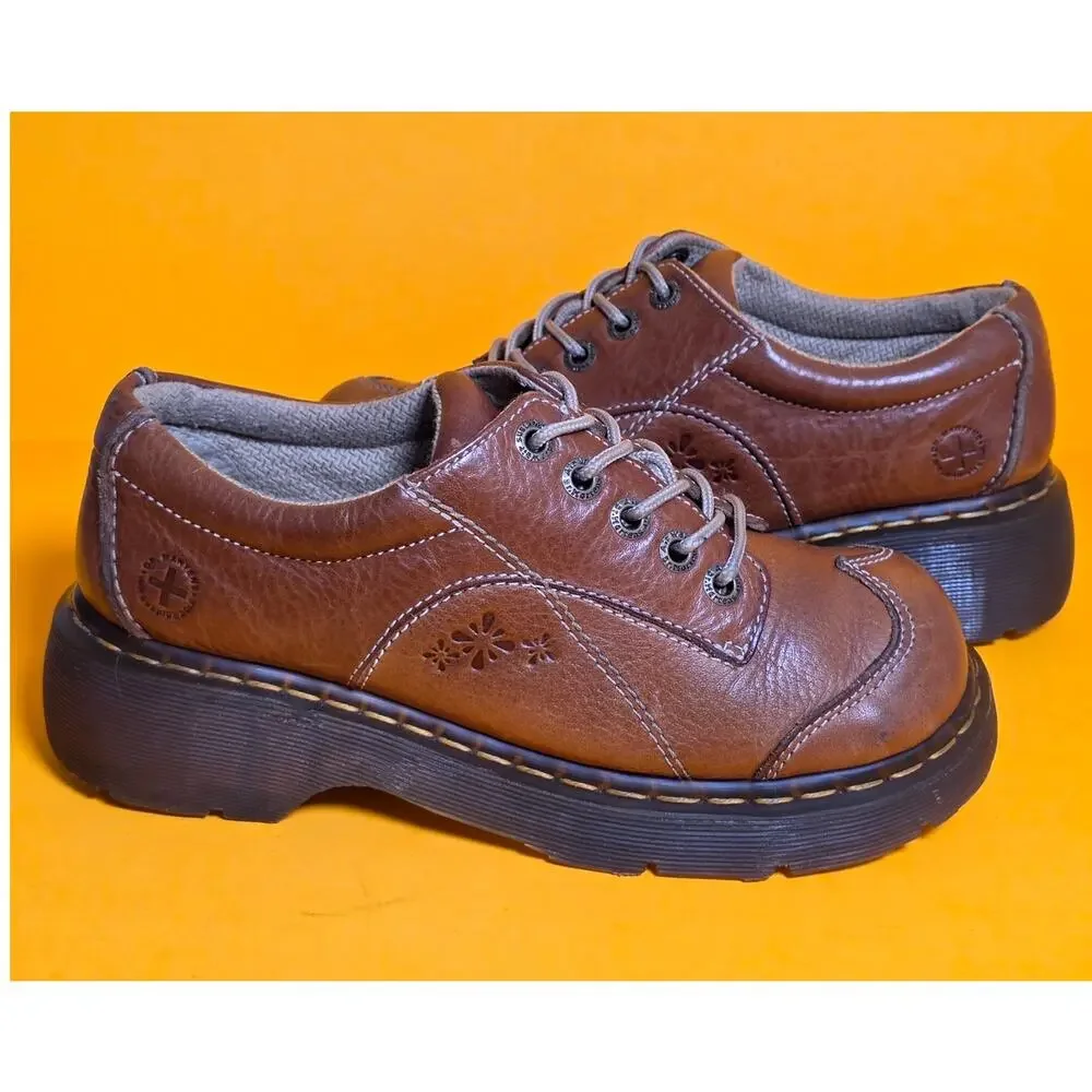 Vintage Dr Martens 12280 Daisy Splat Light Brown Chunky Platform Oxfords US9 Y2K
